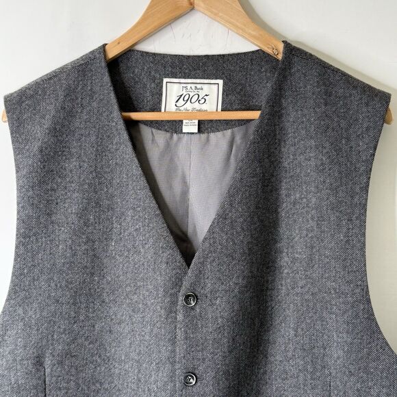 Jos A Bank Men’s 100% Wool Charcoal Gray Waistcoat Vest size XL Preppy Classic - Picture 3 of 8